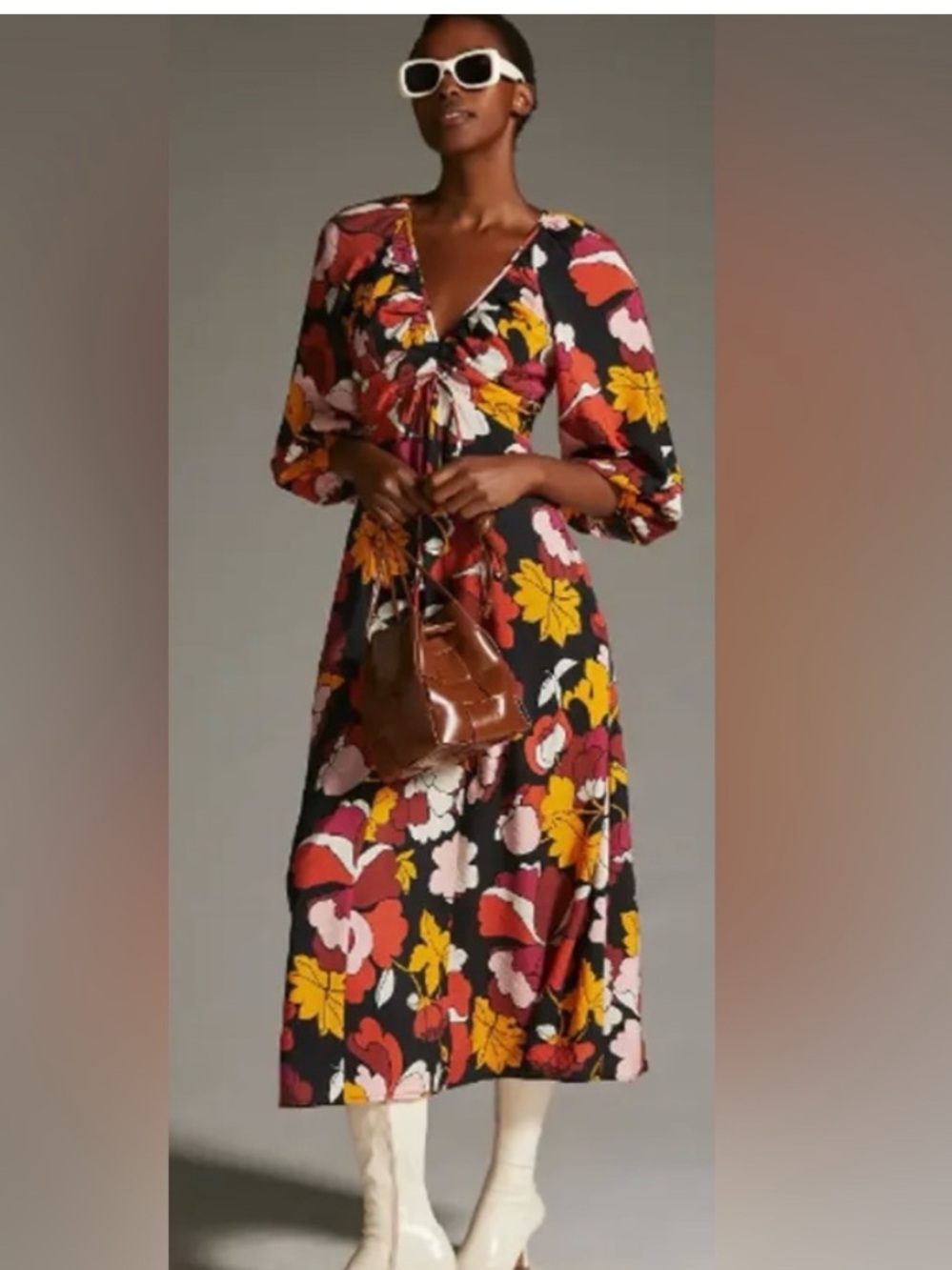 Maeve Floral Deep V Midi Dress Size 14